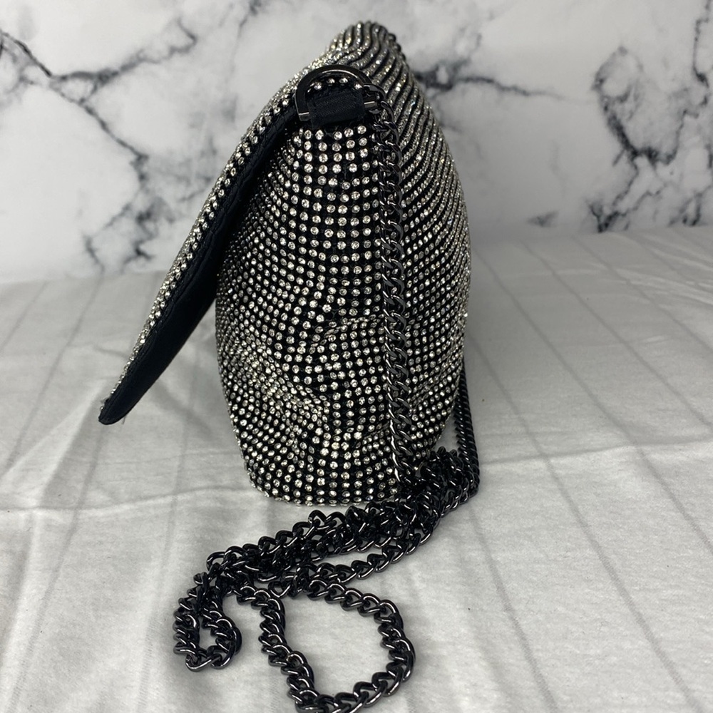 Topshop Diana Diamante Clutch Bag -Elegant Black and Silver Women's Bag - Picture 6 of 13